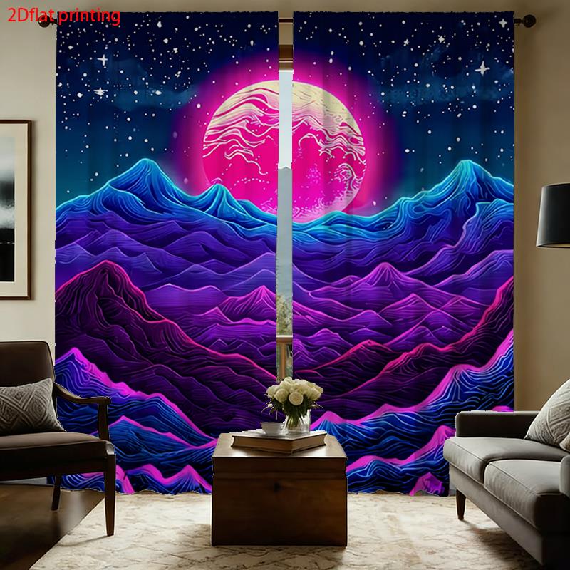 Retro Gaming Youtube - Tirai Synthwave, Gorden Jendela Motif Gunung