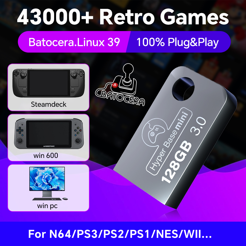 Retro Gaming N64 - Batocera Flash Drive USB 128G, untuk